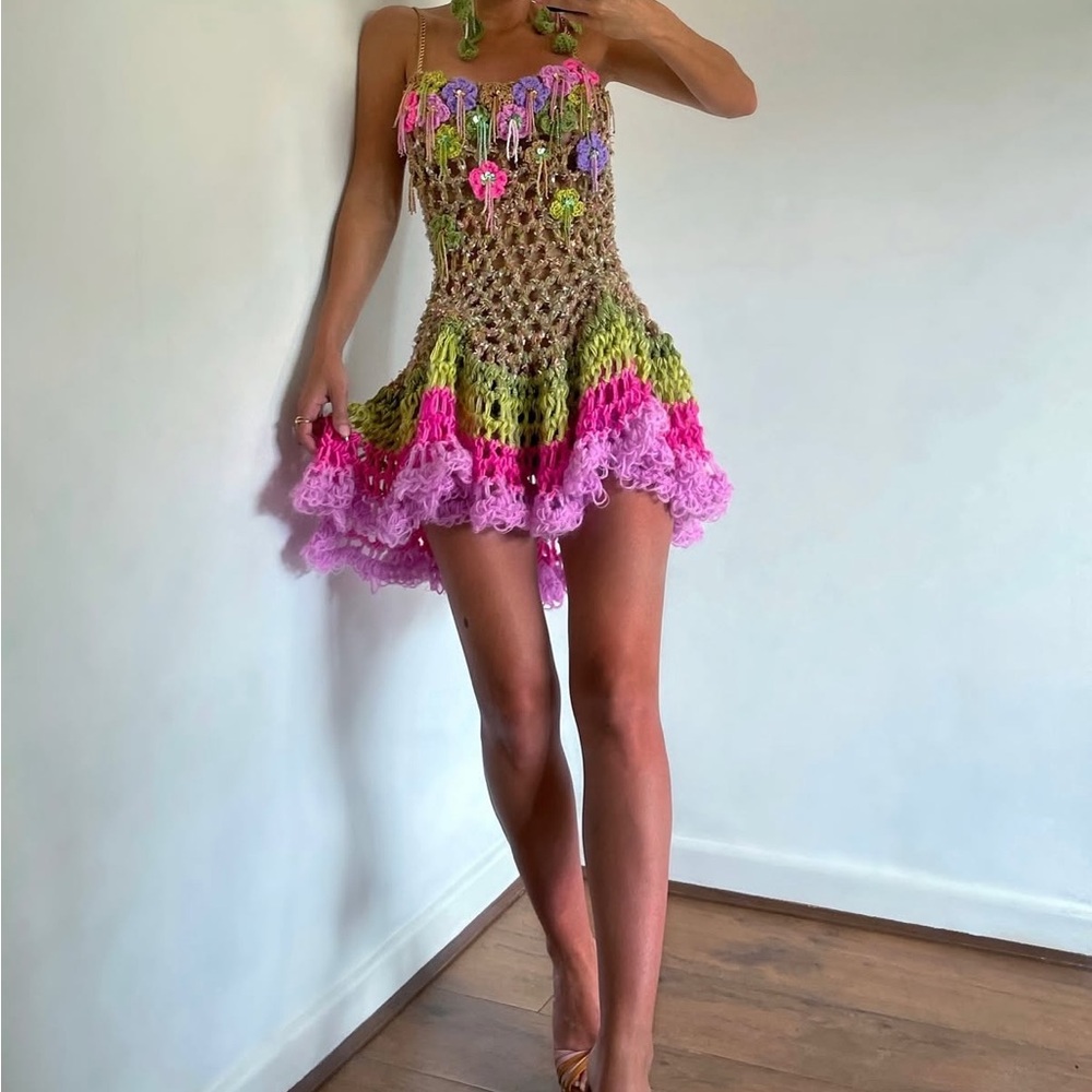 Black onyx hand crochet dress